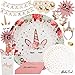 Unicorn Party Supplies | Complete Unicorn Birthday Party Set Serving 16 | Unicorn Cake Topper | Unicorn Headband | Unicorn Plates, Birthday Banner, Confetti Balloons, Party Favor Boxes and More