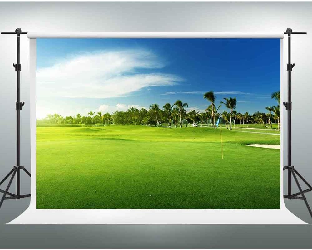 Green Grassland Backdrop GESEN 10x7ft Golf Course Lawn Coconut Trees Photography Backdrop Photo Shooting Background Room Mural PGE002