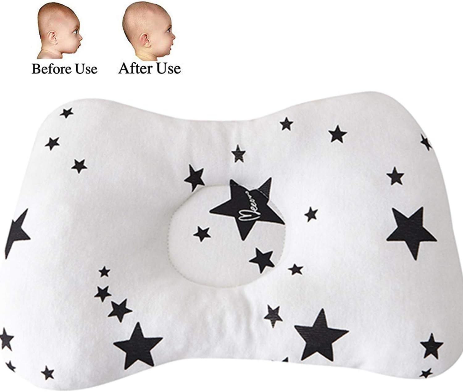 TEALP Baby Girl Nursery Bedding, Newborn Black and White Crib Pillow, Head Shaping Star Pattern Baby Pillow Protection for Flat Head, Natural Breathable Cotton Hypoallergenic Toddler Pillow