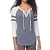 Womens Lace Up Scoop Neck Raglan Long Sleeve Tee Shirt Juniors Baseball Tops (L,Gray)