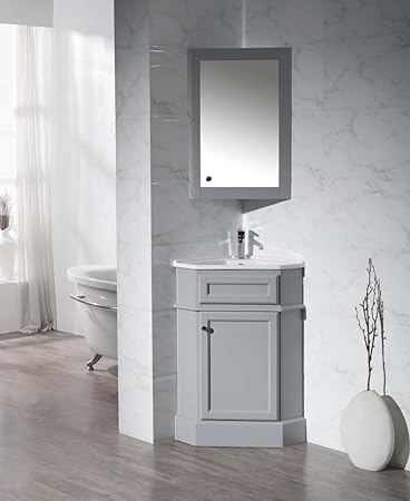 Amazon Com Stufurhome Ty 415gy Modern Hampton Corner Bathroom Vanity With Medicine Cabinet Grey 27 Home Improvement
