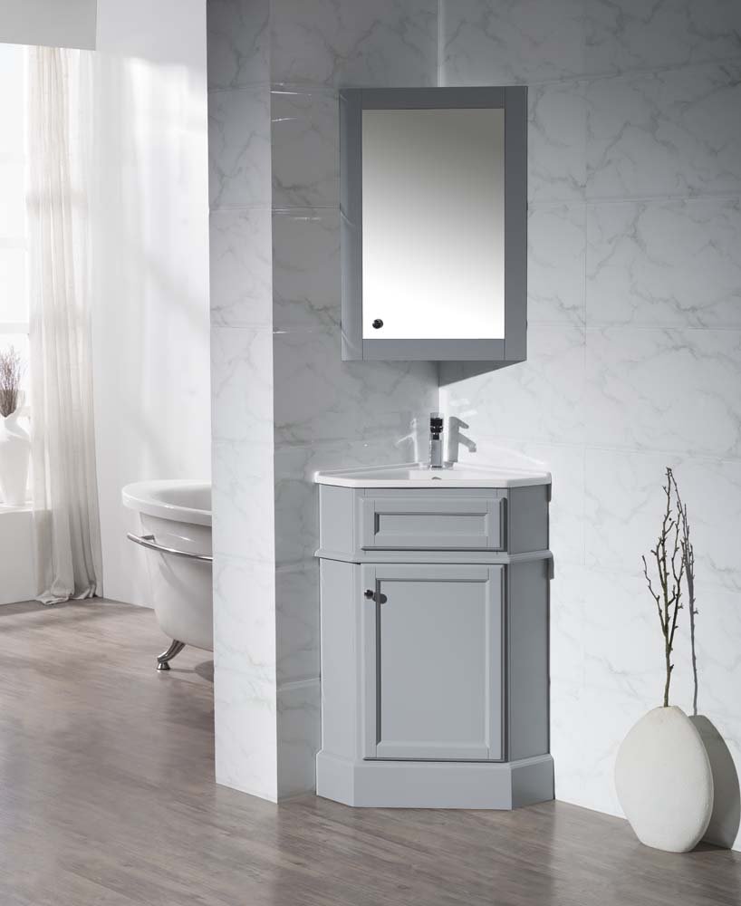 Stufurhome TY 415GY Modern Hampton Corner Bathroom Vanity With