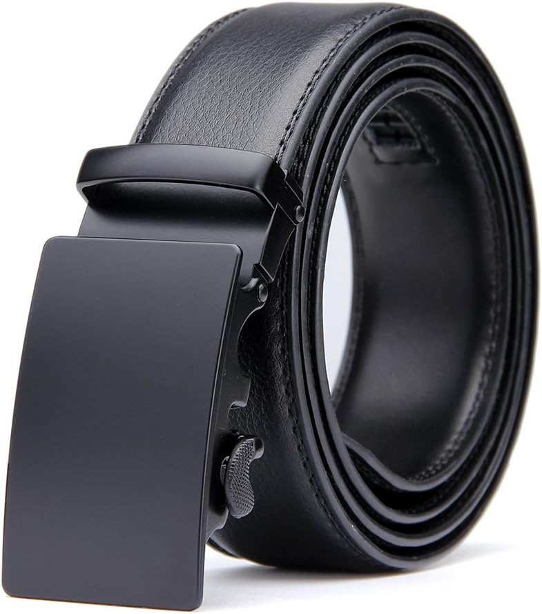 Men's Leather Belt with Automatic Solid Buckle -Scratch resistant - Ratchet Dress Belt With a Gift Box by Pazzi PIZIO