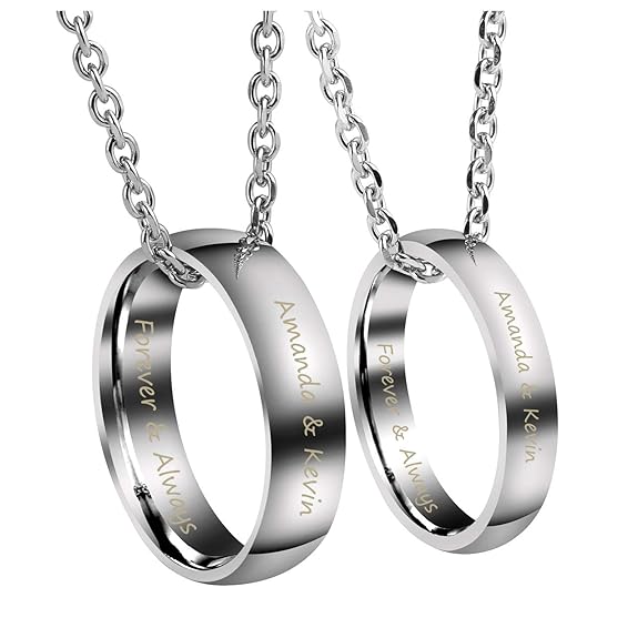 JOVIVI Gratis Gravur - Personalized Edelstahl Partnerketten Ring Anhänger Kette Valentinstag Pärchen Geschenk