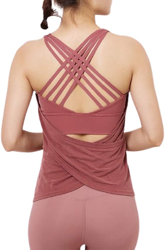 Amazon Co Jp And L ヨガウェア レディース トップス フィットネス タンクトップ ブラトップ一体型 カップ付き 背中開き 体型カバー 服 ファッション小物