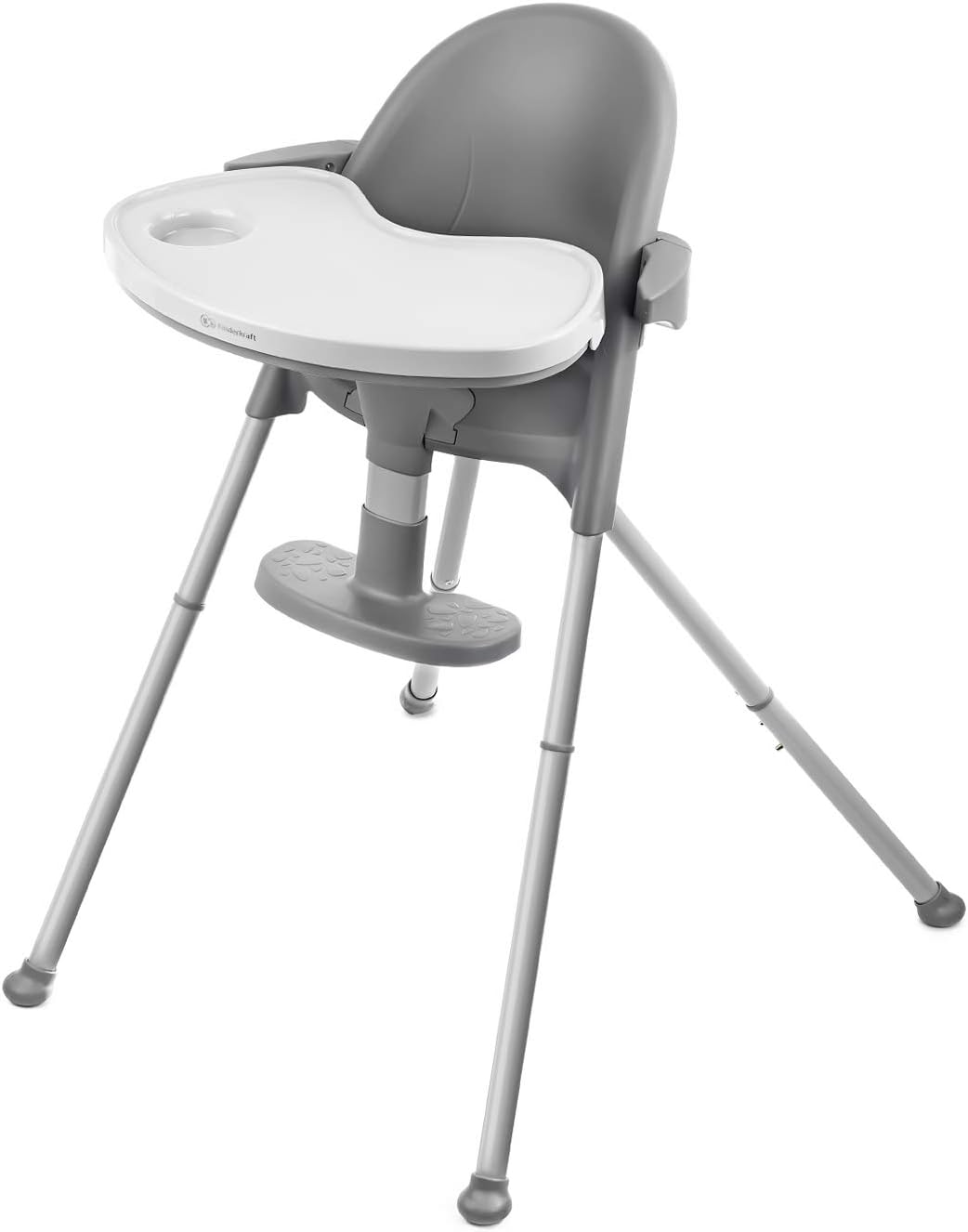 Kinderkraft Highchair PINI, Baby Chair, Ergonomic, Easy Folding, Easy to Clean, with Ajustable Footrest, Comfortable Armrests, Detachable Tray, for Toddler, from 6 Month to 5 Years, Gray
