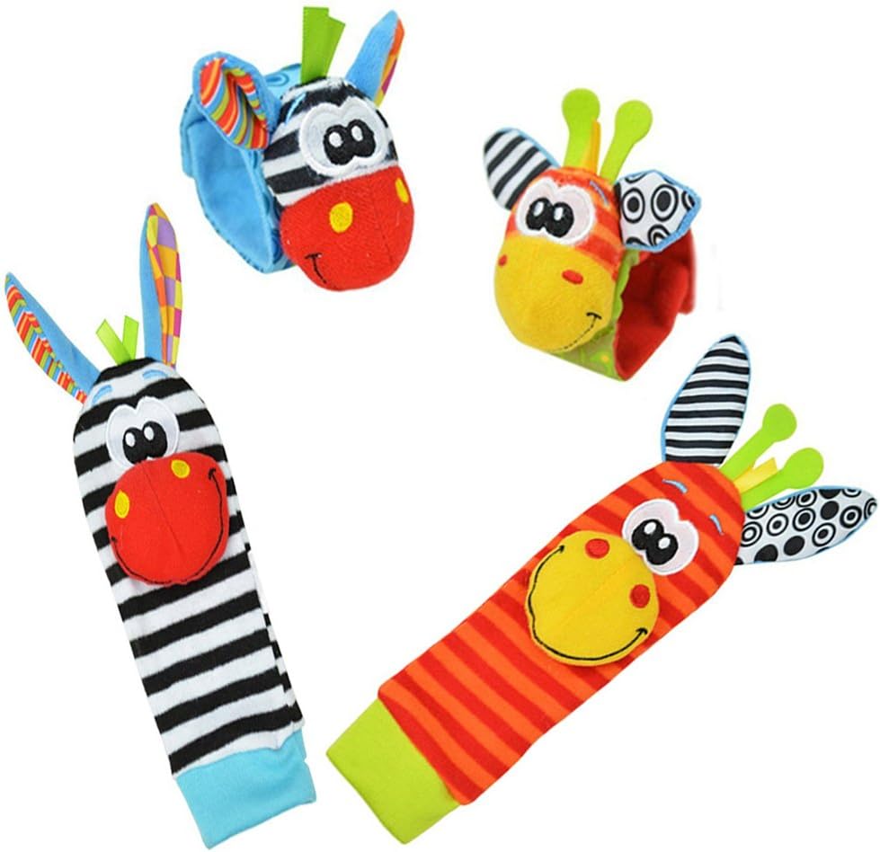 SPHTOEO A Set of 4PCS Baby Socks Toys Wrist Rattles and Foot Finders Style YABO093