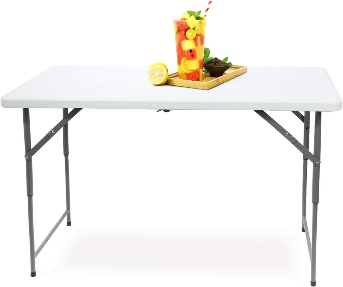 Todeco Table de Camping Pliante réglable en Hauteur, Traiteur Pliante Table 120x60x76cm, Table