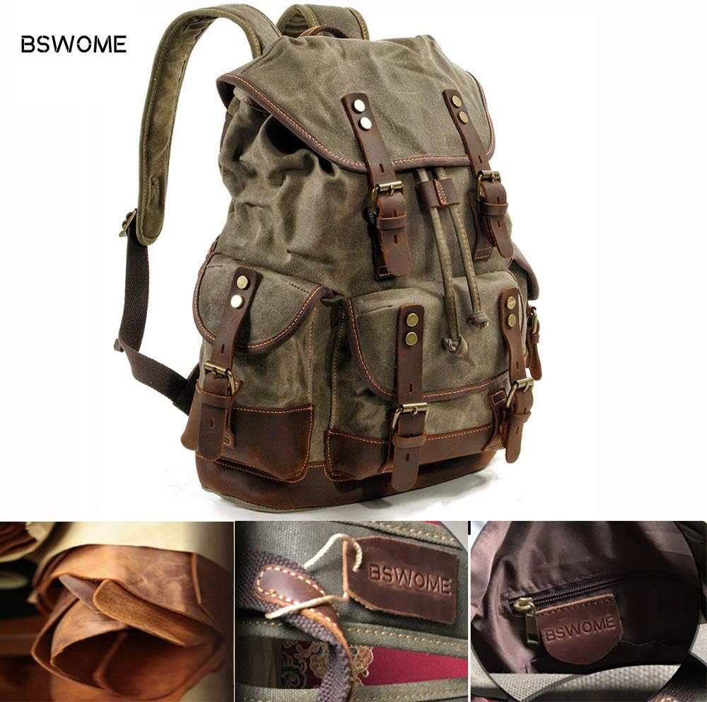 waxed canvas and leather backpack