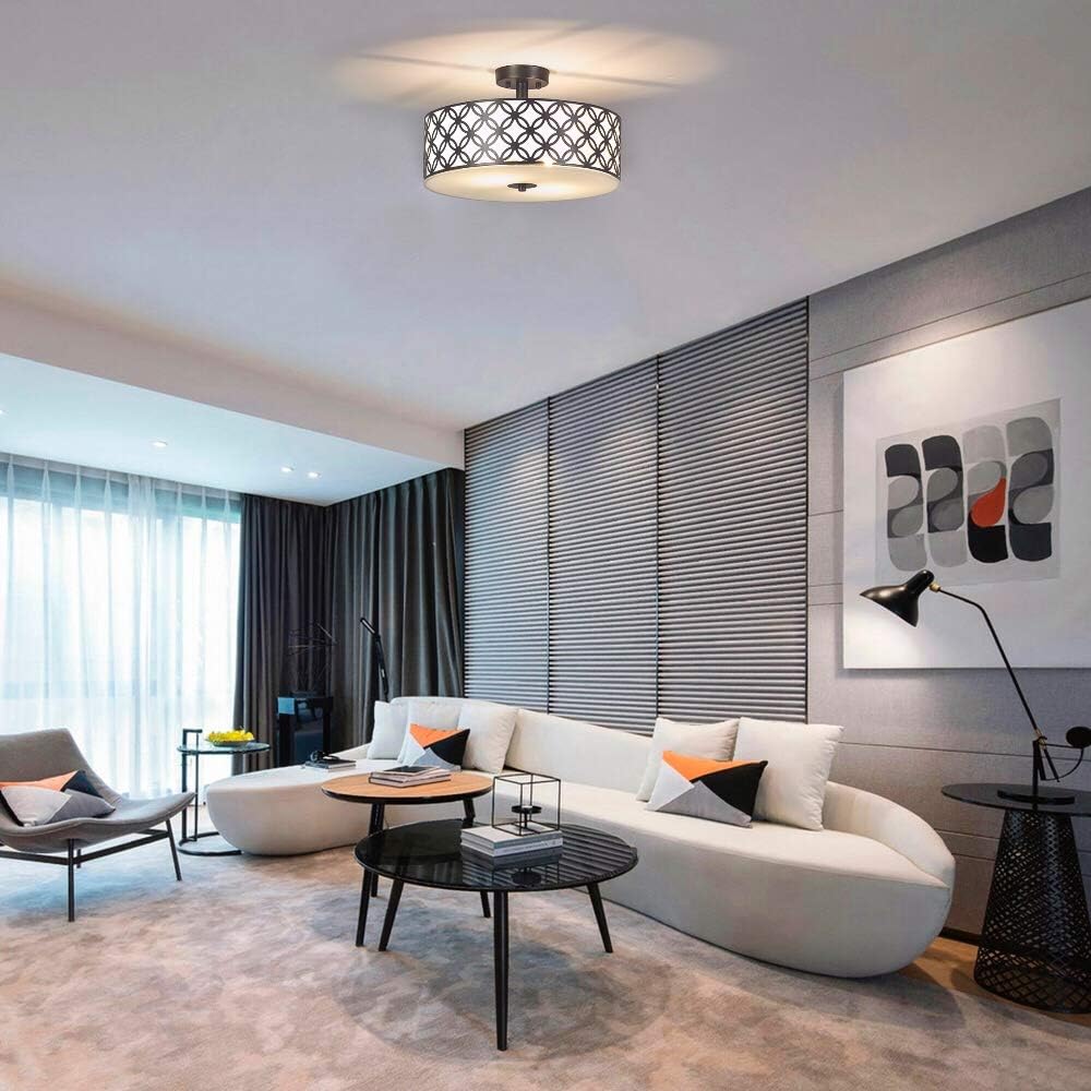 SOTTAE Luxurious Living Room Bedroom Ceiling lamp Black Bronze Glass Diffuser Chrome Finish Flush Mount Ceiling Light,Modern Ceiling Light Fixture 12": Home Improvement