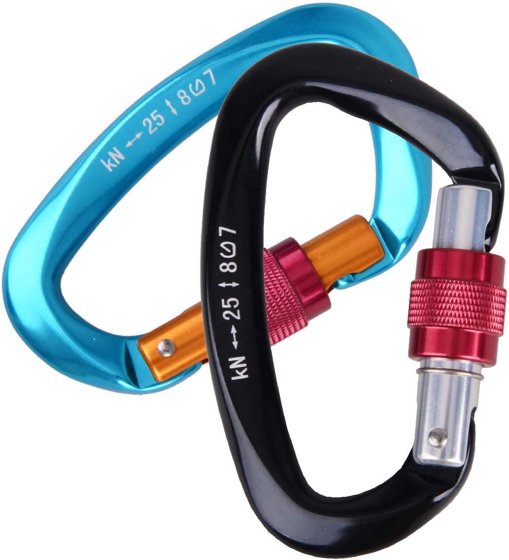 Climbing Locking Carabiner d-Ring Clip, 2 Pack，25KN (5, 511 lbs) Aluminum caribeaners Climbing Gear caribiners Strong Small for Camping, Fishing, Keychain, Outdoor & Gym etc (2 Black) : Sports & Outdoors