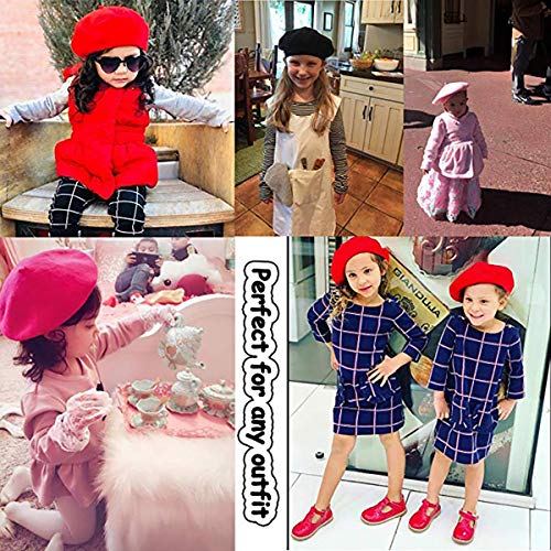 RARITYUS Fashion Cute Wool French Artist Beret Hat Warm Beanie Cap Headwear with Small Rainbow Pom Pom for Kids Girls