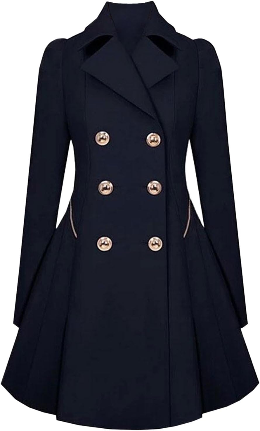 Azbro Women Long Sleeves Attractive Double-Breasted Trench Coat