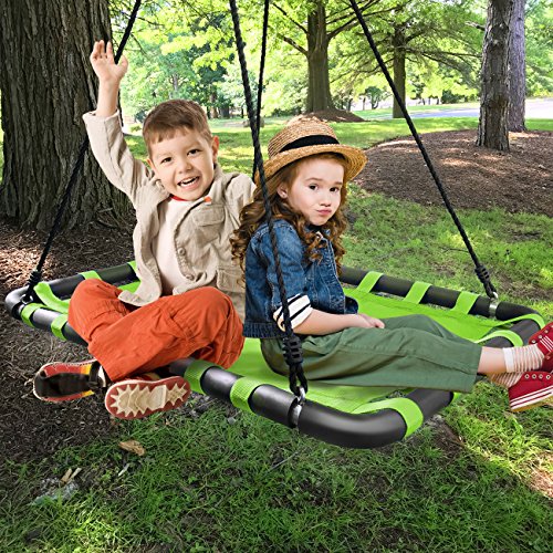 Sorbus Spinner Platform Swing – Kids Indoor/Outdoor Rectangular Mat Swing – Great for Tree, Swing Set, Backyard, Playground, Playroom – Accessories Included (40 x 30, Square Green)