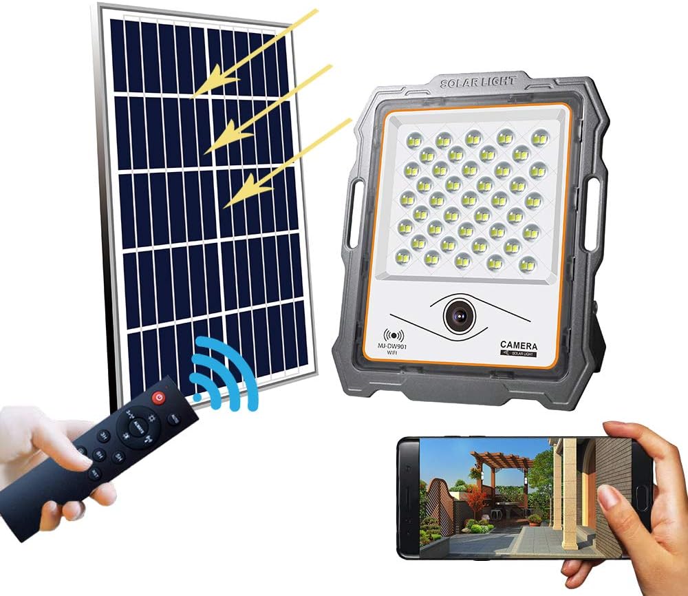 Wireless Security Floodlight Camera, Hi-azul Smart Outdoor Solar Light 1080P WiFi Camera IP67 Waterproof, Night Vision, Radar Motion Detection Floodlight, 32GB SD Card Included (100w)