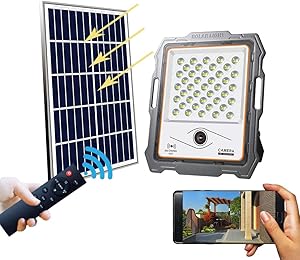 Wireless Security Floodlight Camera, Hi-azul Smart Outdoor Solar Light 1080P WiFi Camera IP67 Waterproof, Night Vision, Radar Motion Detection Floodlight, 32GB SD Card Included (100w)