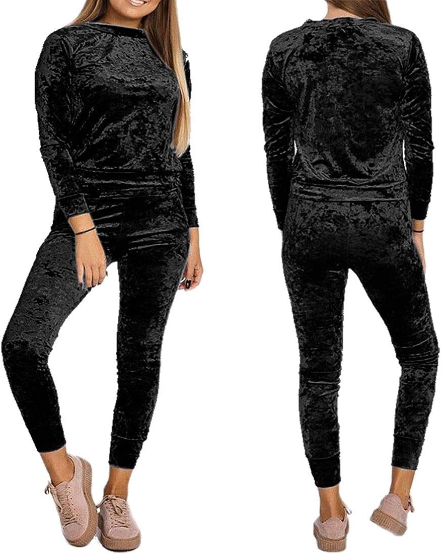Women Velour Velvet Tracksuit Ladies 2pcs Fancy Jogging Loungewear Tracksuit Set Amazon.co.uk