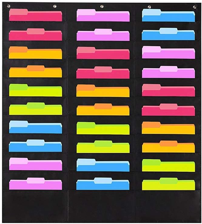 30 Pockets Hanging File Organizer Over Door Storage Pocket Chart Vertical Chart Organiser Wall Hanging File Folder Storage Magazine Paper Holder for Home Office School(Black)