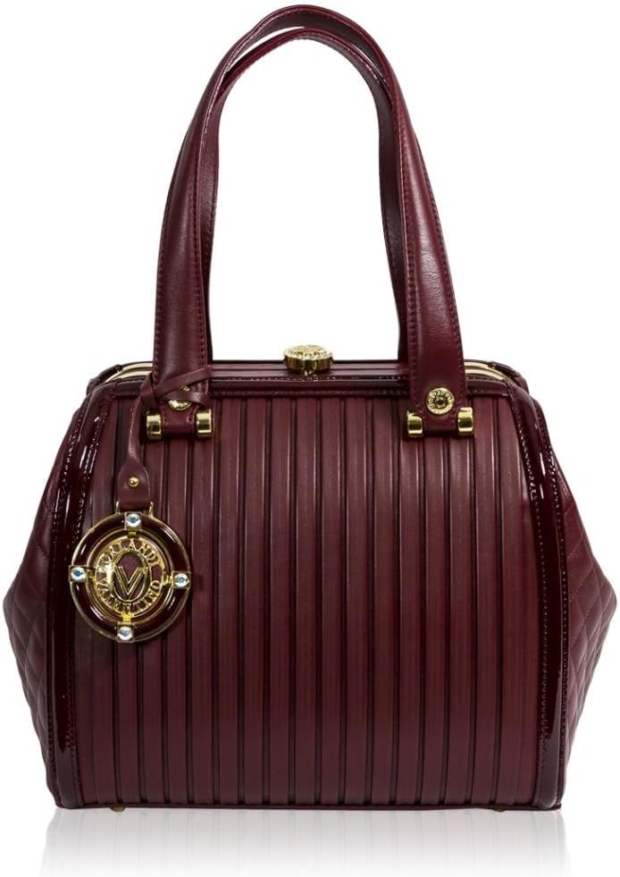 Valentino Orlandi Italian Designer Jeweled Marsala Textured Leather Purse