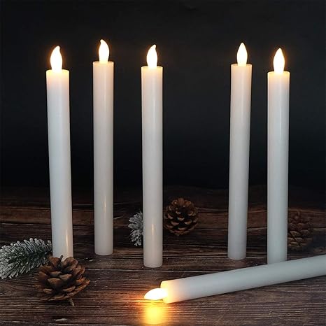 Amazon Com Dromance Remote Flameless Wax Taper Candles With Timer 2 Aaa Batteries Operated Led Flickering Taper Candles Warm Light Thanksgiving Christmas Window Taper Candles White 0 78 X 9 64 Inches Home Improvement
