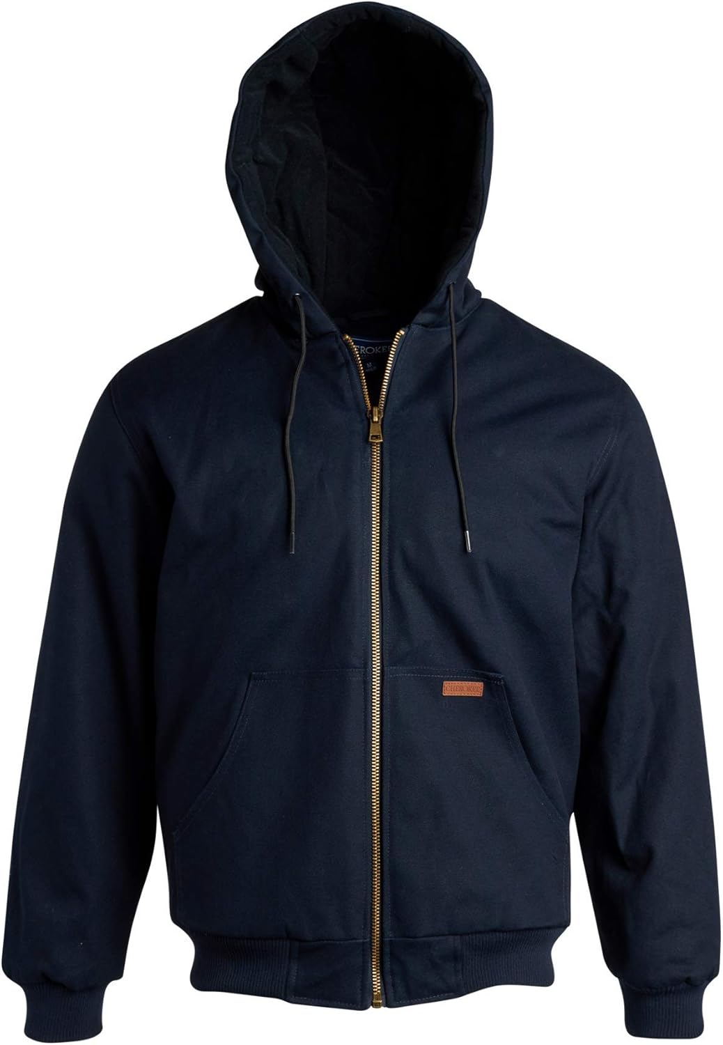 CHEROKEE Men’s Workwear Outerwear – Duck Canvas Heavyweight Hooded Jacket (Plus, Size Medium, Navy with Quilted Lining: Clothing