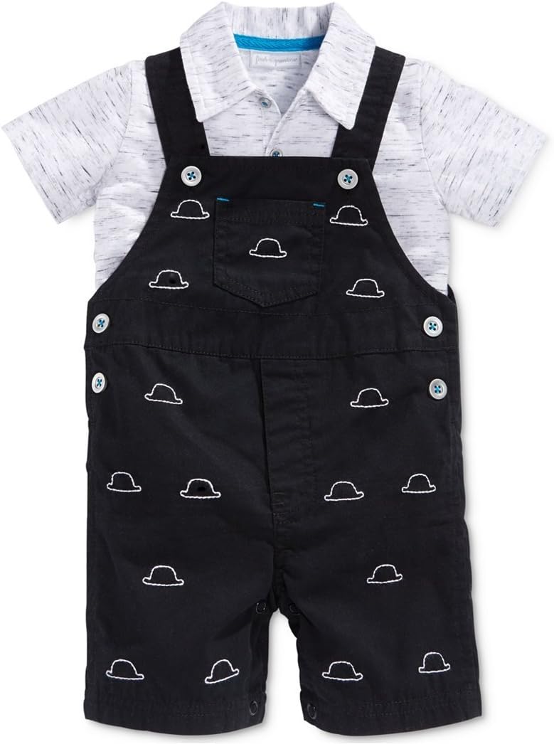 First Impressions Baby Boys 2-Piece Polo Shirt & Shortall Set Black