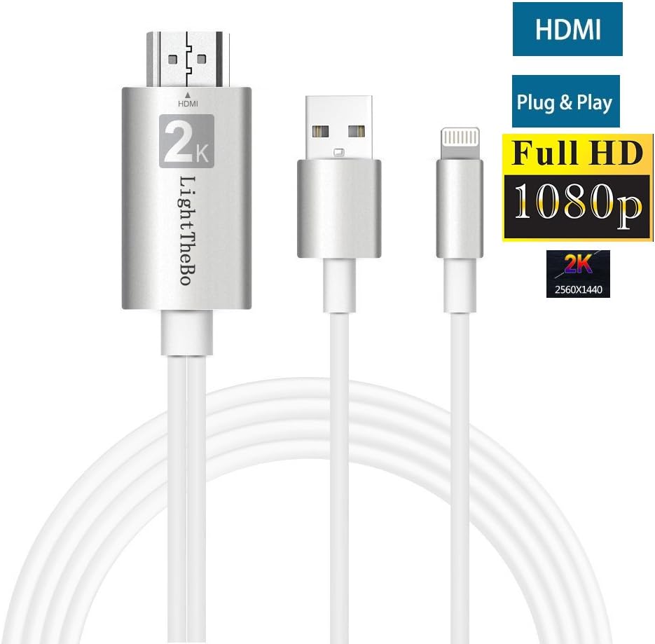 Lightning to Hdmi Adapter, iPhone to HDMI Upgraded Version Lightning Digital AV Cable to HDMI 6.5ft 1080P HD Convertor for iPhone (Compatible with iPhone X/8/8 Plus) iPad iPod by LightTheBo (Silver)