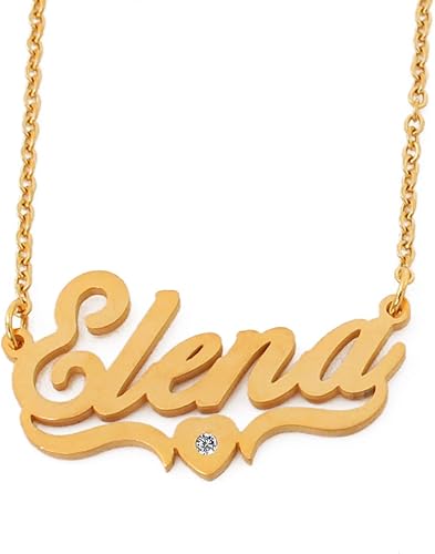 Amazon Kigu Elena 名前入りネックレス 18カラット 金メッキ ハート型 カスタマイズ可 チェーン 通販