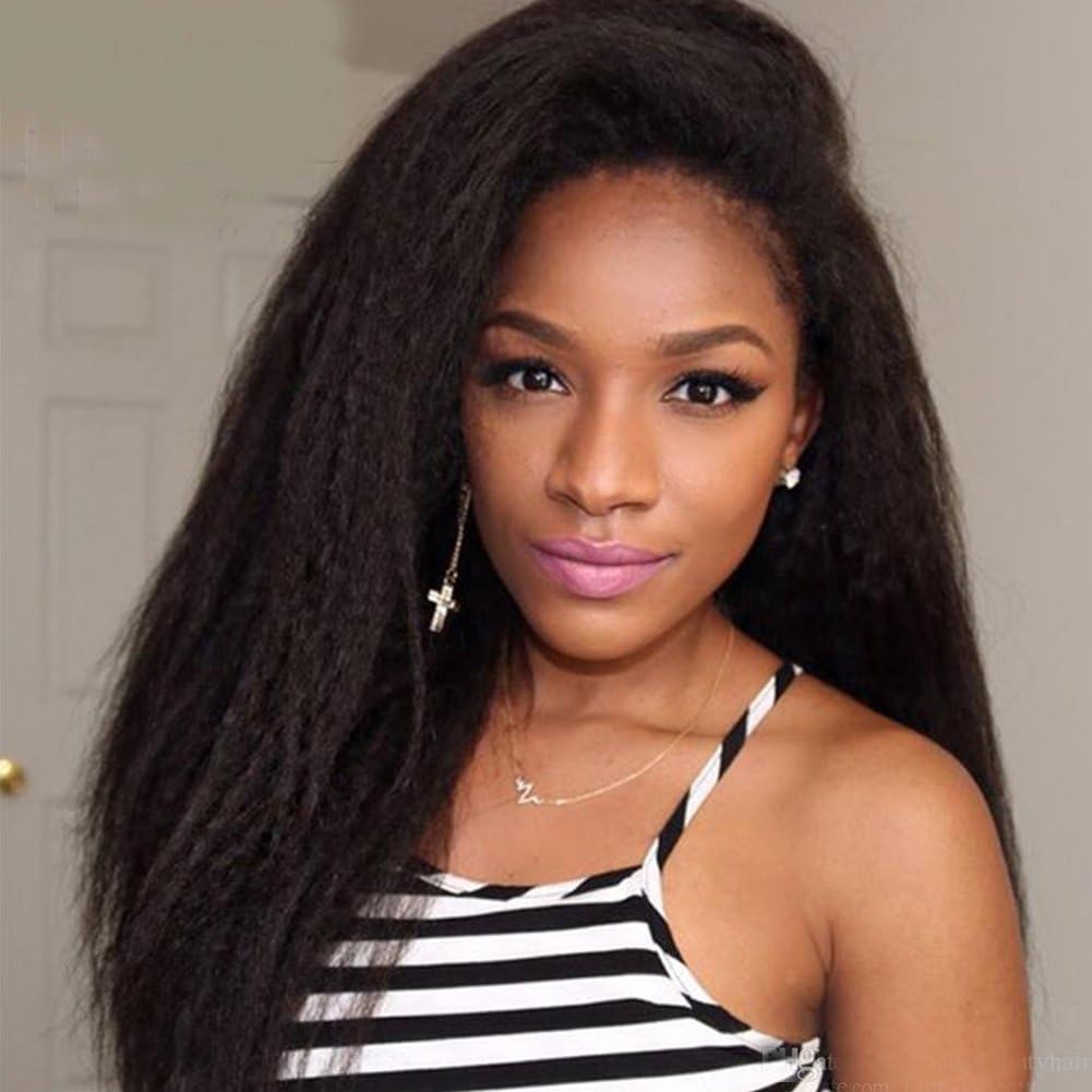 Eversilky Hair 130% Density Kinky Straight Lace Front Wig Brazilian Virgin Human Hair Wig Natural Color Italian Yaki Full Lace Wig for Black Women (16 Inches, Full Lace Wig)