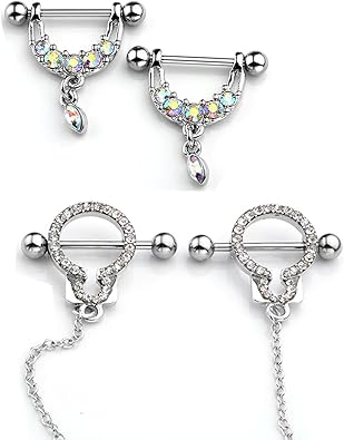 Amazon Piercingj14ｇ ニップルクリップ リングチェーン 乳首リング 女性用 乳首アクセサリー ニップルジュエリー ボディジュエリー Bodyjewelry 二つ種類３個入り 二つ種類セット ボディピアス 通販