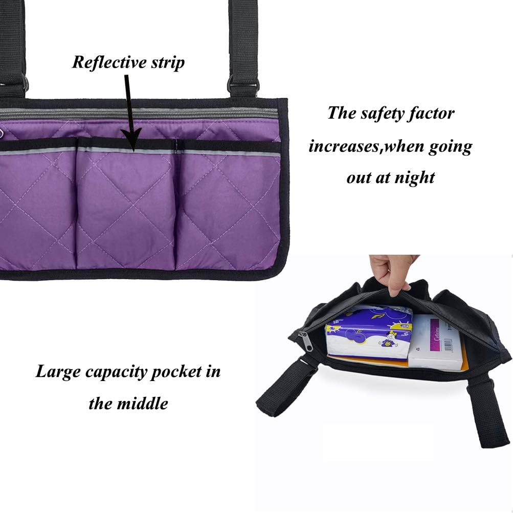 Wheelchair Accessories, Purple Waterproof Wheelchair Bags to Hang on Back with Bright Line Black Storage Organizers for Home/Outdoor/Baby Cart (Purple Side): Health & Personal Care