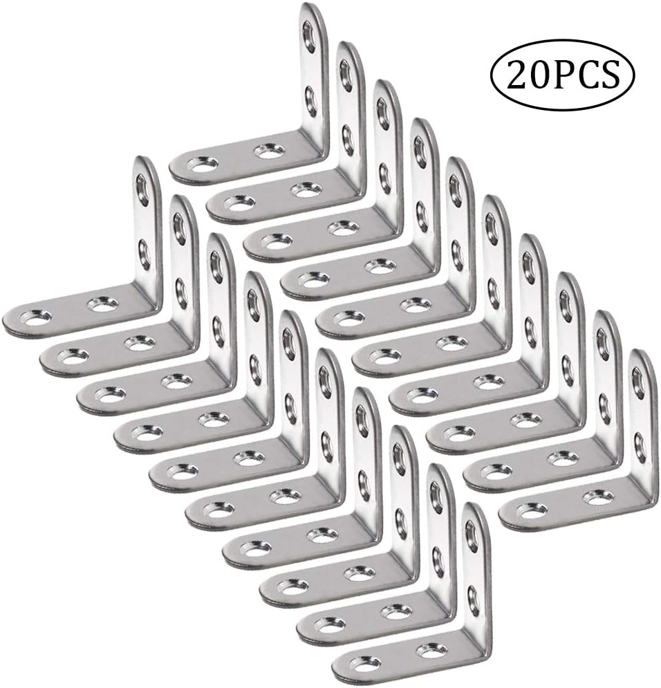 Adomey 20 Pcs Right Angle Brackets, 90 Degree Right Angle Brackets 40 * 40mm Stainless Steel Angle Brackets