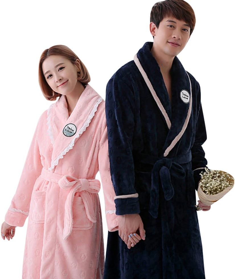 Pobrous Flannel Winter Comfort Matching Couples Men's Women's Robe Bathrobe