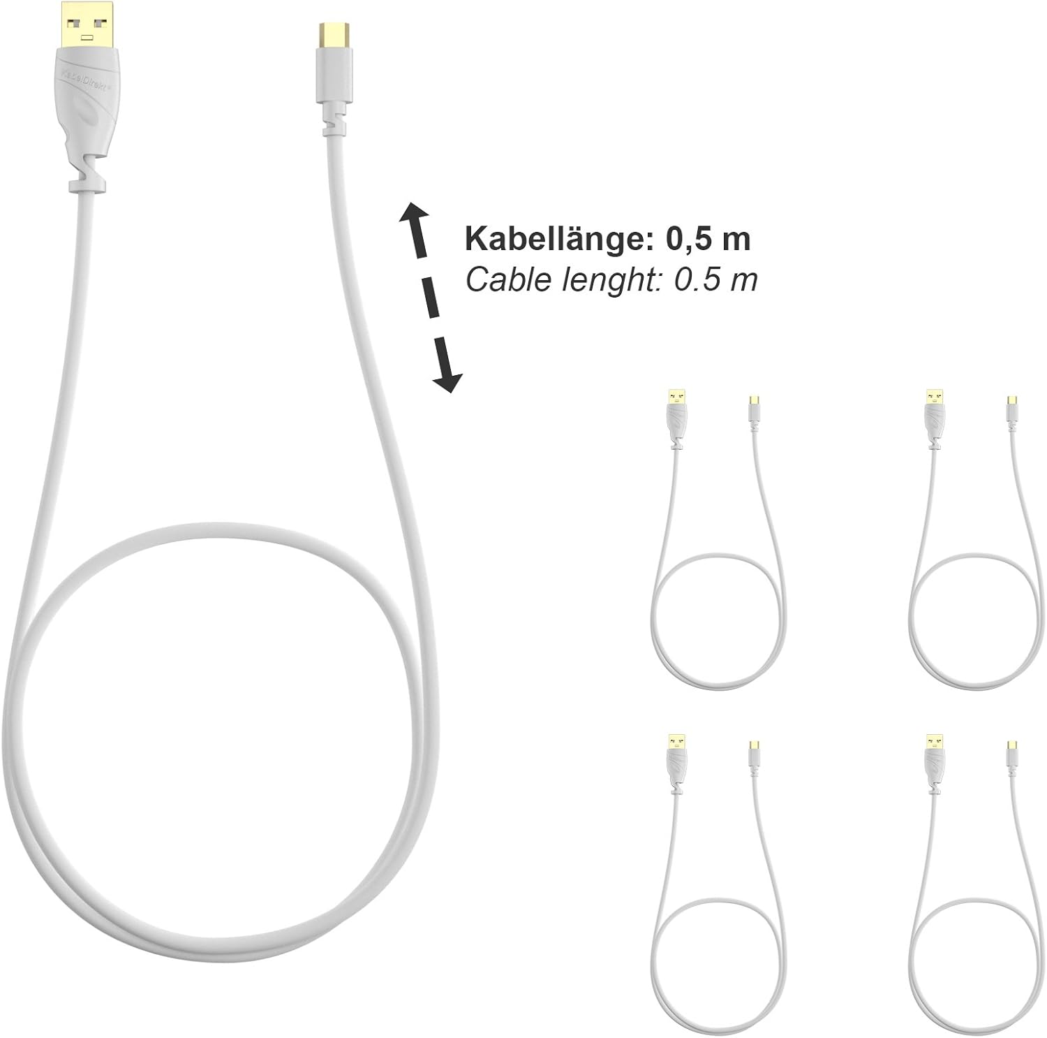 KabelDirekt - 5 x 0.5m Micro USB Cable (USB 2.0, Synch & Charge Cable, white) TOP Series, 5 x 0.5 m - Image 4