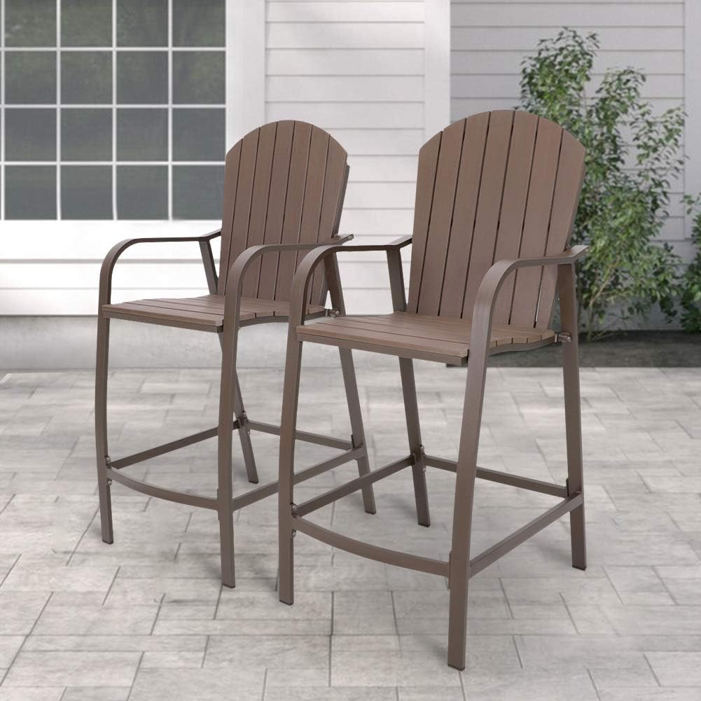 Crestlive Products Patio Wood Bar Stools Counter Height Chairs All Weather Furniture with Heavy Duty Aluminum Frame & Polywood in Brown Finish for Outdoor Indoor, Pack of 2 (Brown): Garden & Outdoor