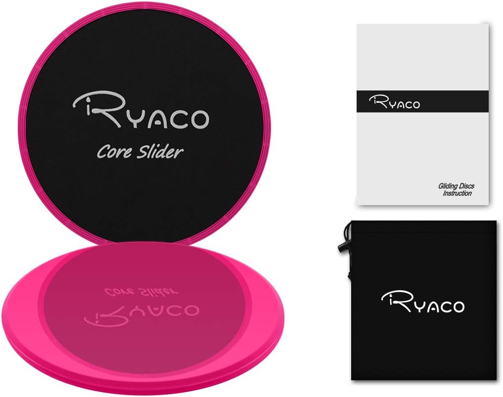 RYACO Core Exercise Sliders - Dual Sided Gliding Discs With Carry Bag for Carpet or Hardwood Floors - Home Abdominal & Total Body Workout Equipment