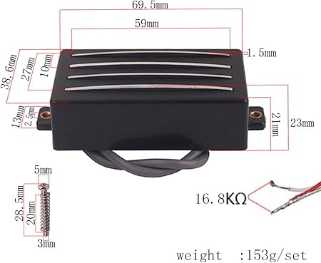 4ブレード クワッド ホットレール ハムバッカー ピックアップ エレクトリックギター 寸法表