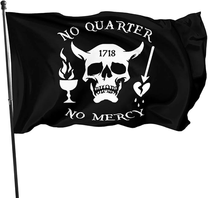 3x5 Foot Blackbeard No Quarter 1718 Pirate Skull Flag
