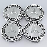 ZZHF1 Wheel Center Caps For Mercedes Benz 75mm - Wreath Cover Chrome Emblem (4Pcs) (Black)