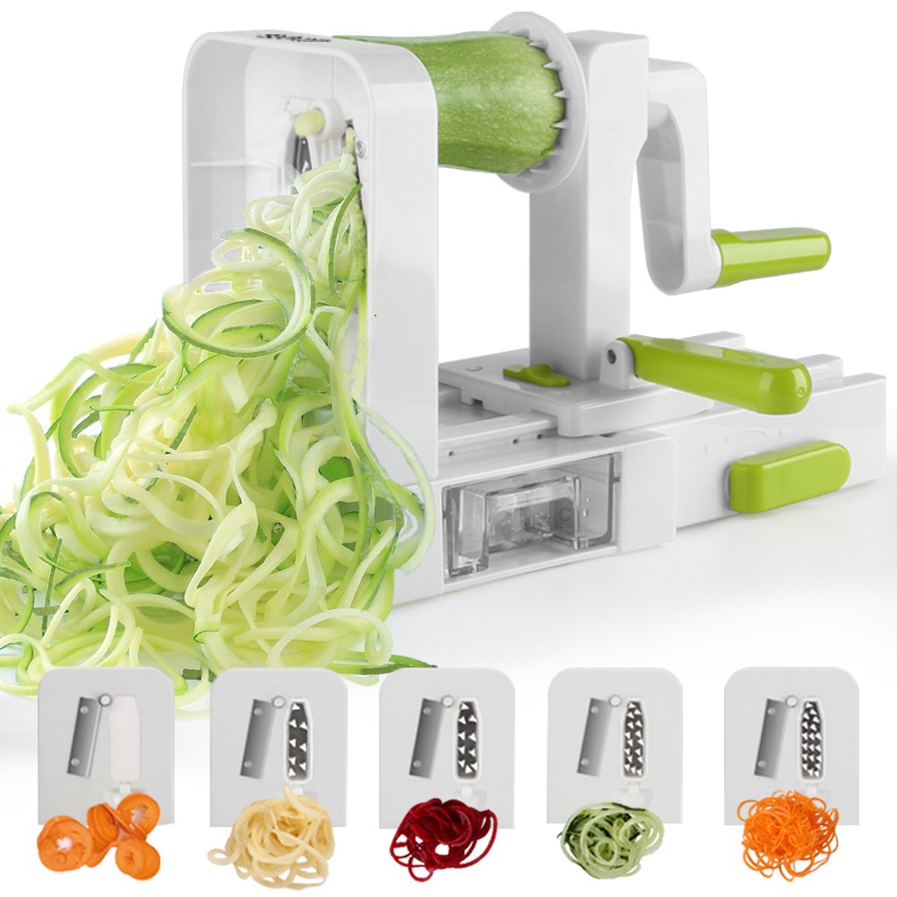Sedhoom 003791 - Cortador de 5 Cuchillas para Cortar Frutas y Verduras en Espiral, Juliana, Espaguetis, Tallarines, Cintas o Fideos