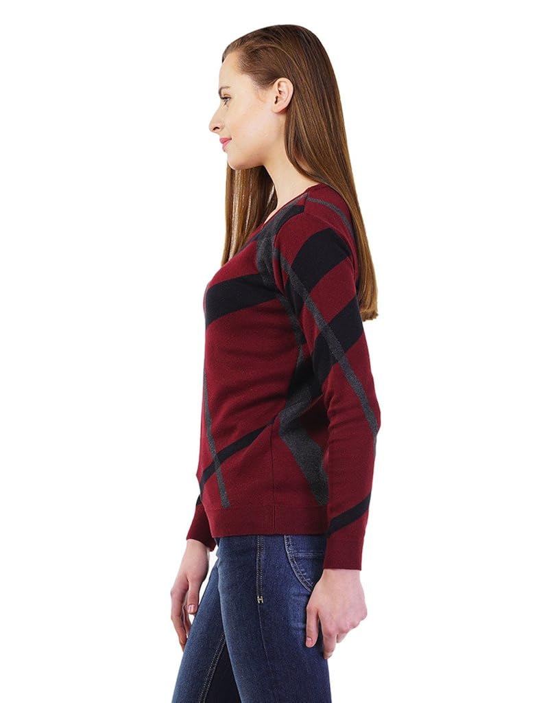 kalt women's round neck full sleeve jacquard cotton sweater