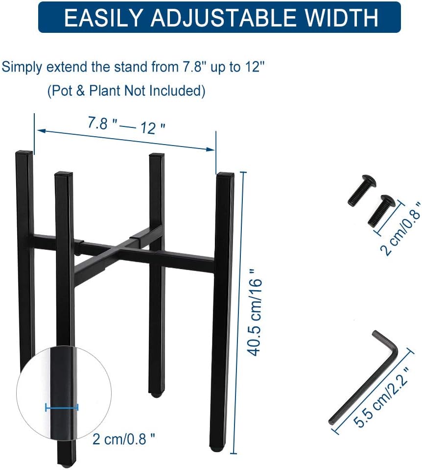 Adjustable Plant Stand, Angela&Alex Indoor Mid Century Plant Holder Modern Metal Planter Fits Medium & Large Pots Sizes for Indoor Outdoor Planters- Adjustable Width 7" to 12" (Pot Not Included）: Garden & Outdoor