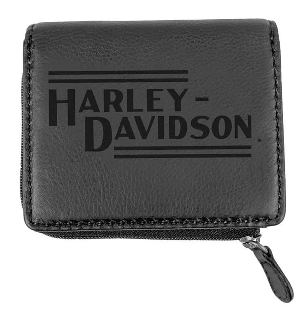 HarleyDavidson Mens Currency & Coin Leather Slimfold Zip Wallet