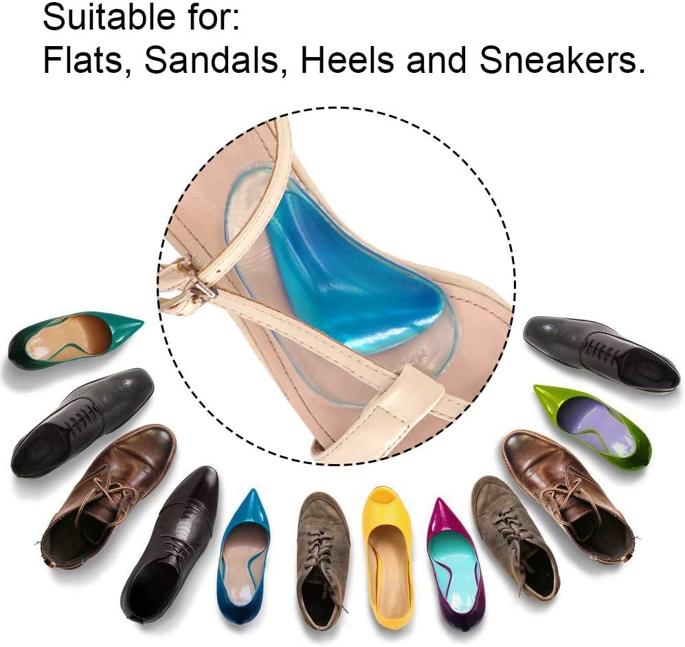 Dr. Foot Plantar Fasciitis Arch Support Shoe Insoles 5 Pairs, Thicken Gel Arch Pads for Flat Feet - Self-Adhesive Arch Cushions Inserts for Men and Women (Clear*2+Black+Beige+Blue): Health & Personal Care
