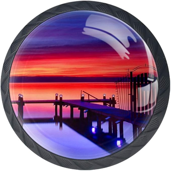 Muelle Mar Atardecer Perillas de gabinete 4 pcs Round Knobs Knobs