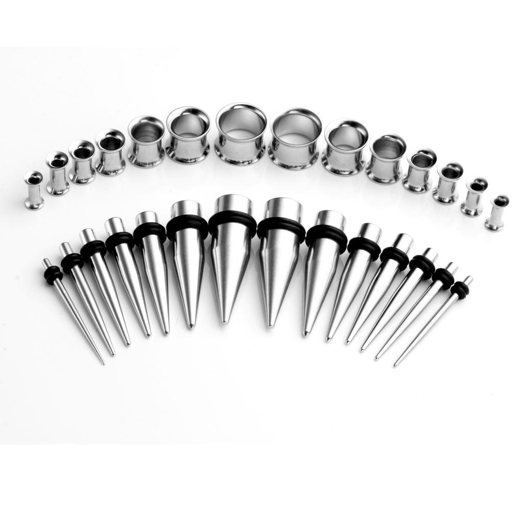 JSDDE Piercing Schmuck,28er 8x Size Edelstahl Tube Flared Ohr Tunnel Taper Dehnstab Plug Dehnungsset Dehnungssichel Expander Kit Ohrpiercing (#1)