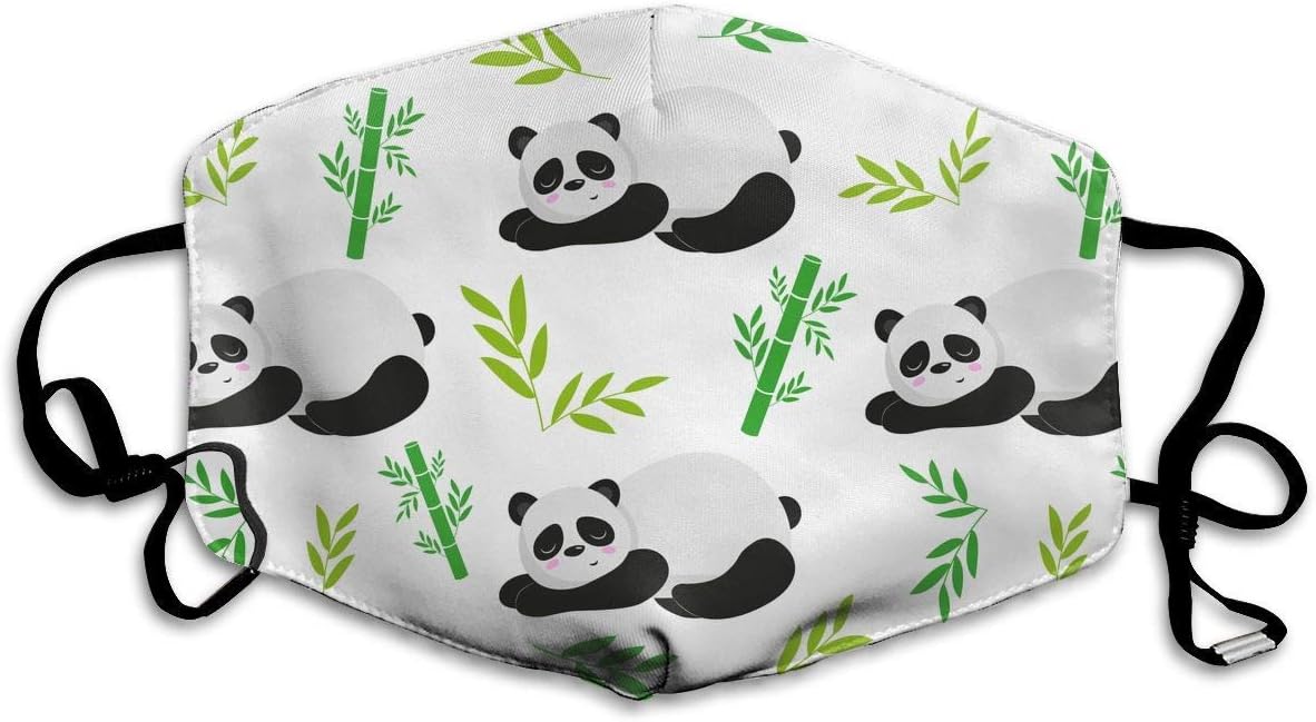 Sleeping Pandas And Bamboo Washable Reusable Safety Mask, Cotton Anti Dust Half Face Mouth Mask For Kids Teens Men Women With Adjustable Ear Loops