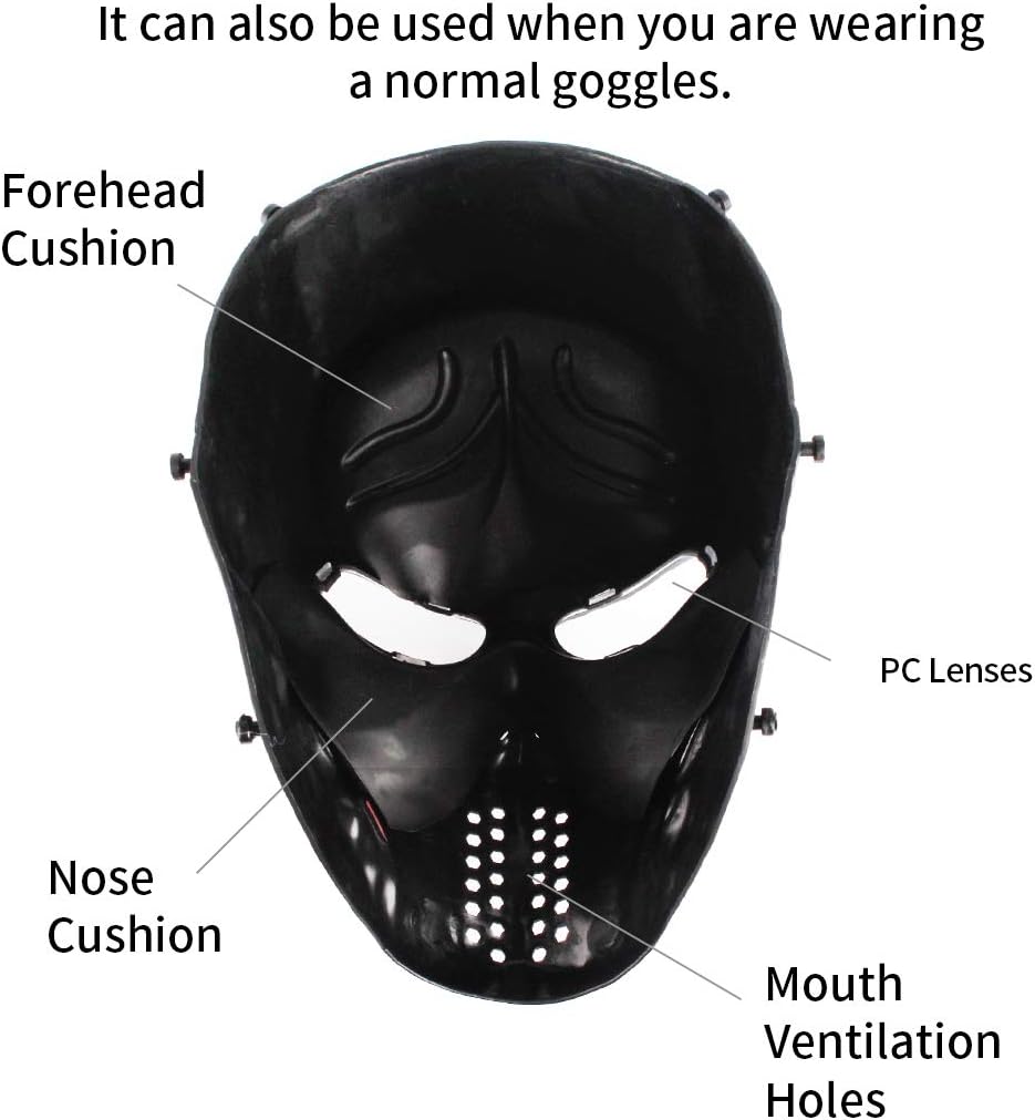 Anyoupin Paintball Mask, Skull Skeleton Full Face Airsoft Mask with Clear Lens Army Fans Supplies M06 Tactical Mask for Halloween Paintball BB Gun CS Game Cosplay and Masquerade Party (Captain) : Sports & Outdoors