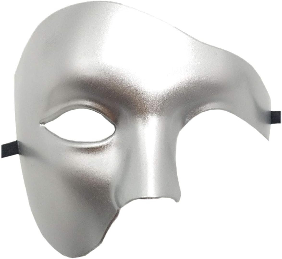 Coolwife Masquerade Mask Vintage Phantom Of The Opera One Eyed Half Face Costume (Silver)