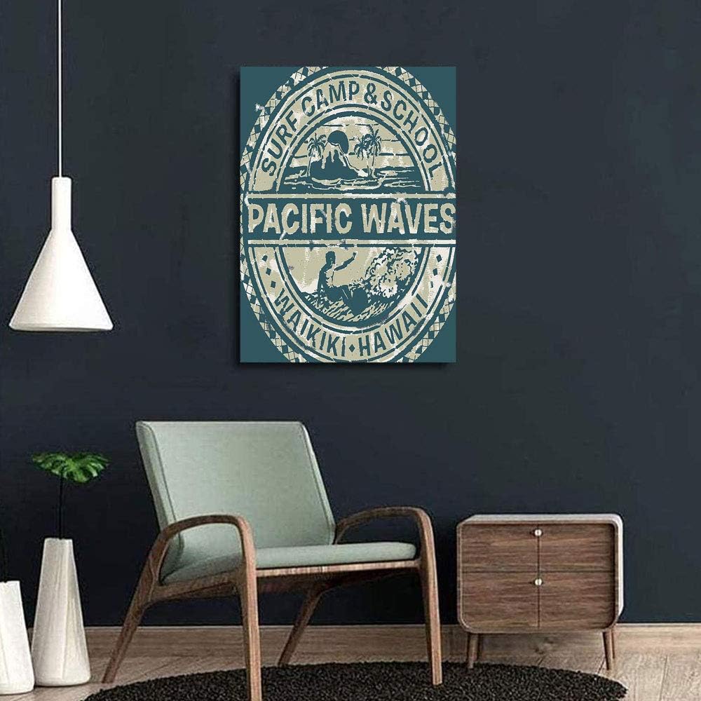 Amazon Com Modern Wall Decor Painting Wall Art Pacific Waves Surf Camp And School Hawaii Logo Motif With Artsy Effects Design Modern Abstract Painting Bedroom Wall Decor Frameless 18 X 24 Inch Khaki